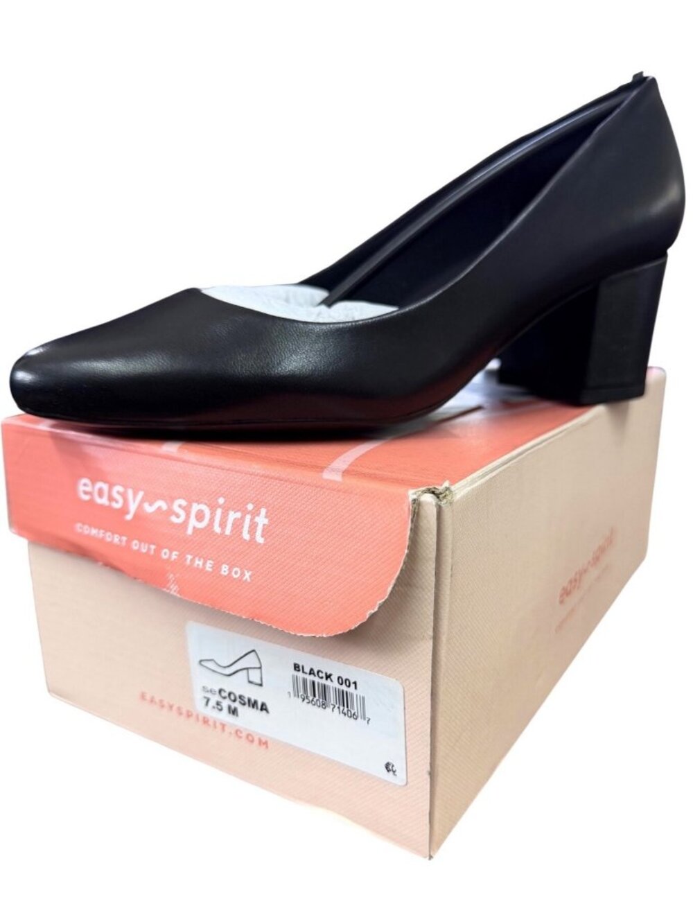 Easy Spirit Black Leather Block Heel Pumps SECOSMA Size 7.5M New In Box